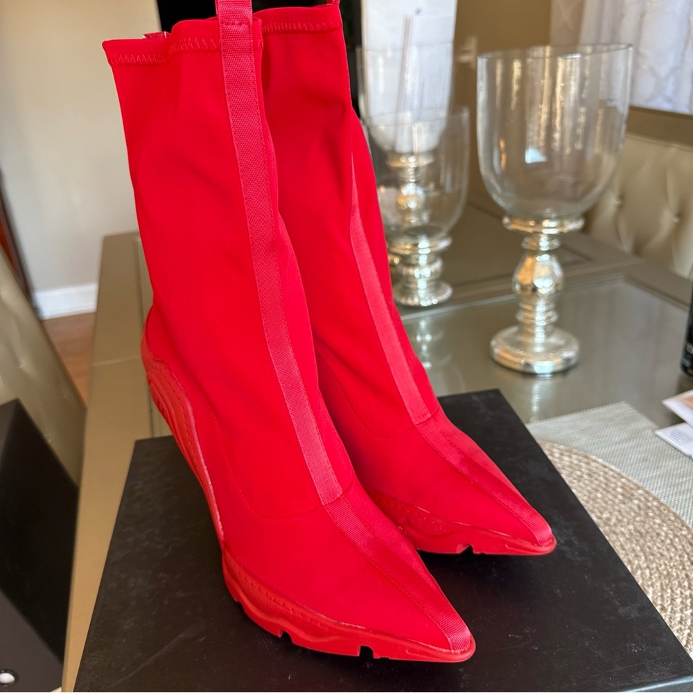 Azalea Wang Red Women's Boots, stretchy neoprene fabric